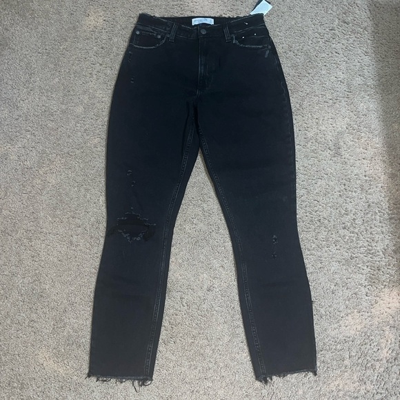 Abercrombie & Fitch Curve Love Skinny High Rise Jeans Black Destroy Denim 27 4L - Picture 2 of 9